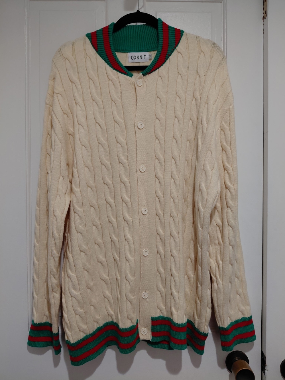 Oxknit Cream Cable-Knit Cardigan XXL